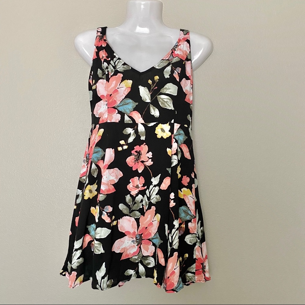 FOREVER 21 Black & Pink Floral Sleeveless Dress